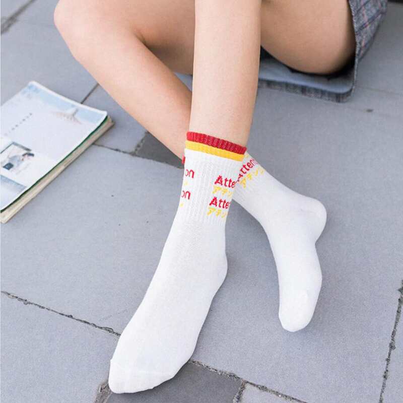 

1pair Letter Graphic Crew Socks, White