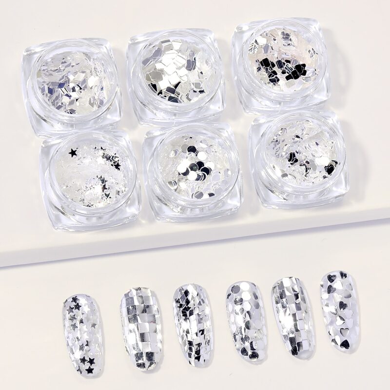 

6boxes Geometric Nail Art Decoration, Silver