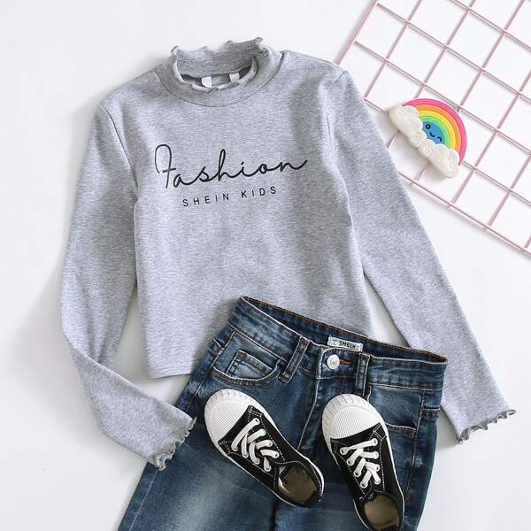 

Girls Mock-Neck Letter Graphic Top, Light grey