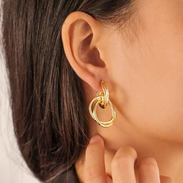 

Round Drop Earrings, Gold
