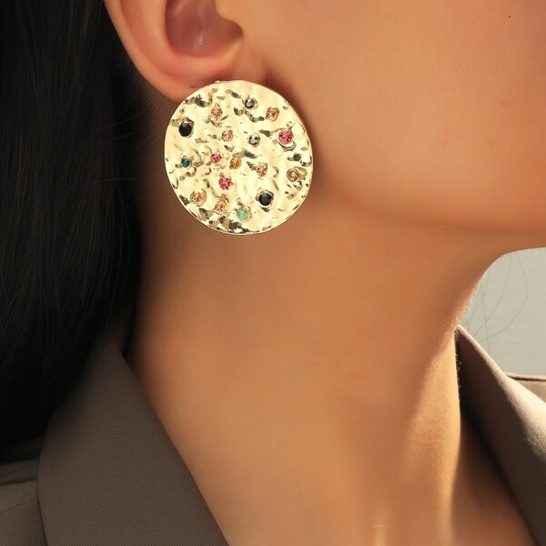 

Rhinestone Decor Round Stud Earrings, Gold