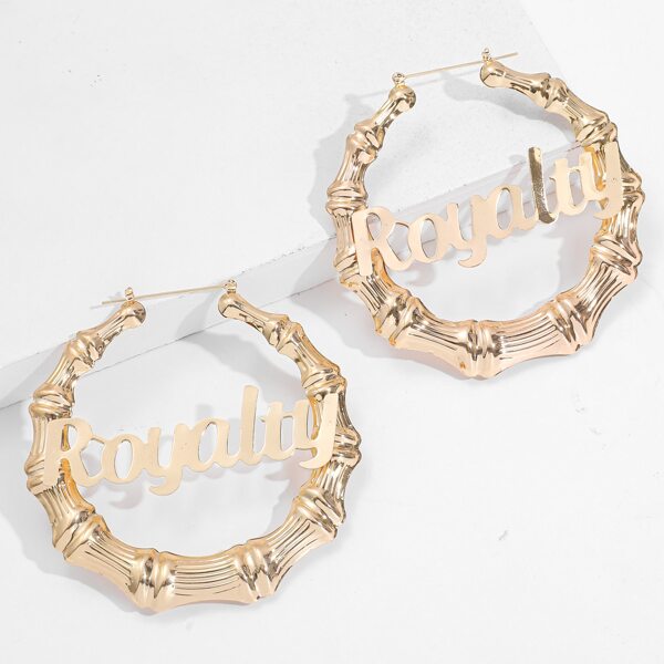 

Letter Decor Textured Hoop Earrings, Gold