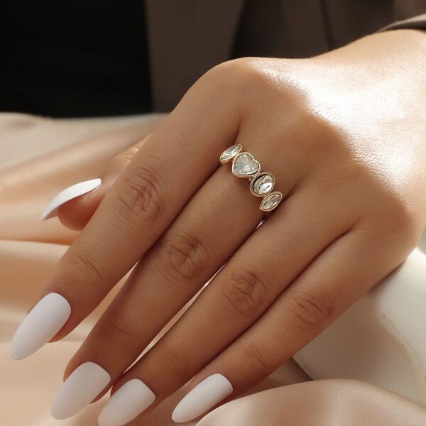 

Rhinestone Heart Decor Ring, Gold