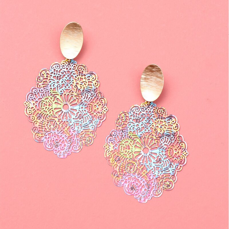 

Hollow Carved Drop Earrings, Multicolor