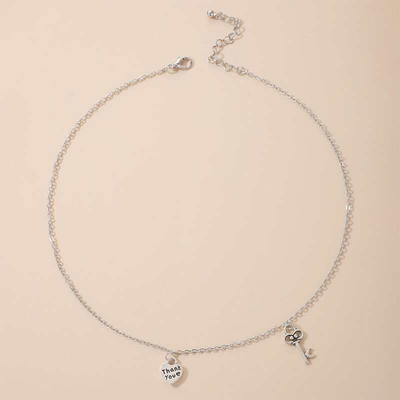 

Heart & Key Charm Necklace, Silver