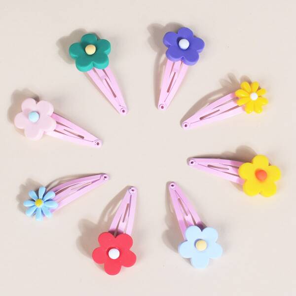 

8pcs Toddler Girls Flower Decor Hair Clip, Multicolor