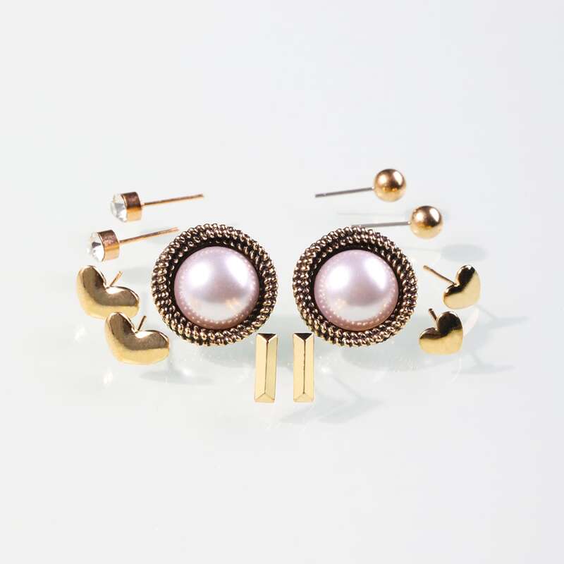 

6pairs Faux Pearl Stud Earrings, Multicolor