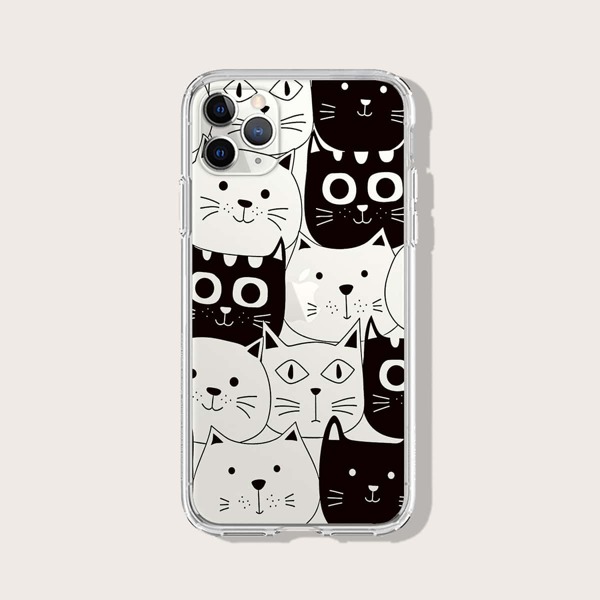 

Cartoon Cat iPhone Case, Black