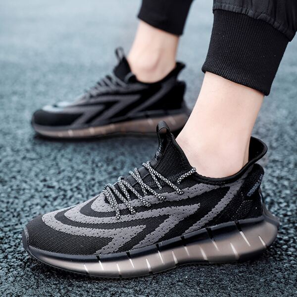 

Men Lace-up Decor Knit Sneakers, Black