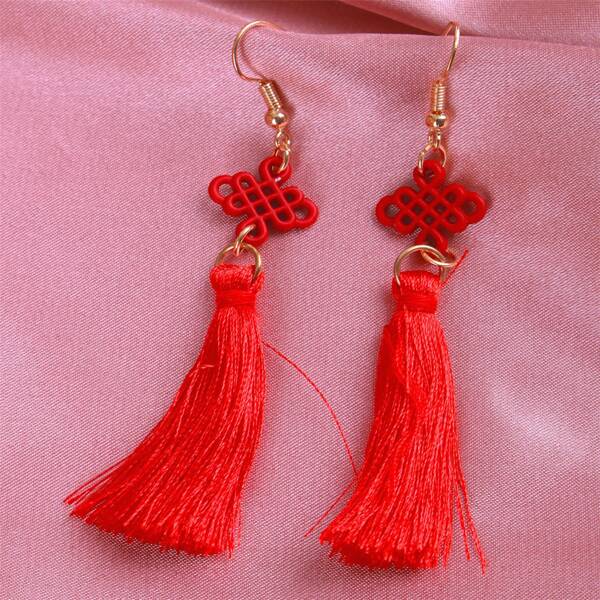 

Tassel Decor Drop Earrings, Red