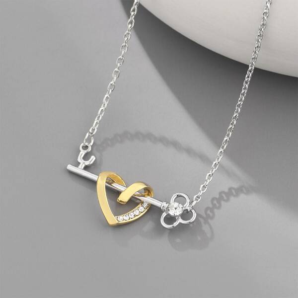 

Rhinestone Heart Charm Necklace, Multicolor