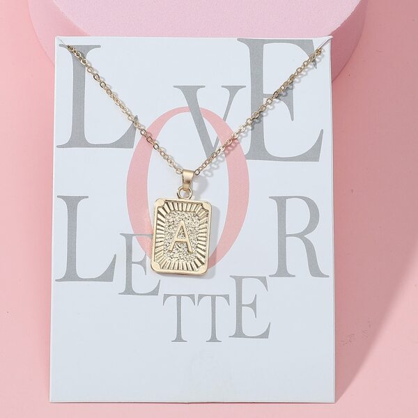 

Girls Letter Design Geometric Charm Necklace, Gold