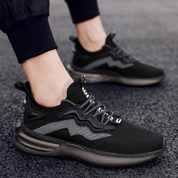 

Men Lace-up Decor Knit Sneakers, Black