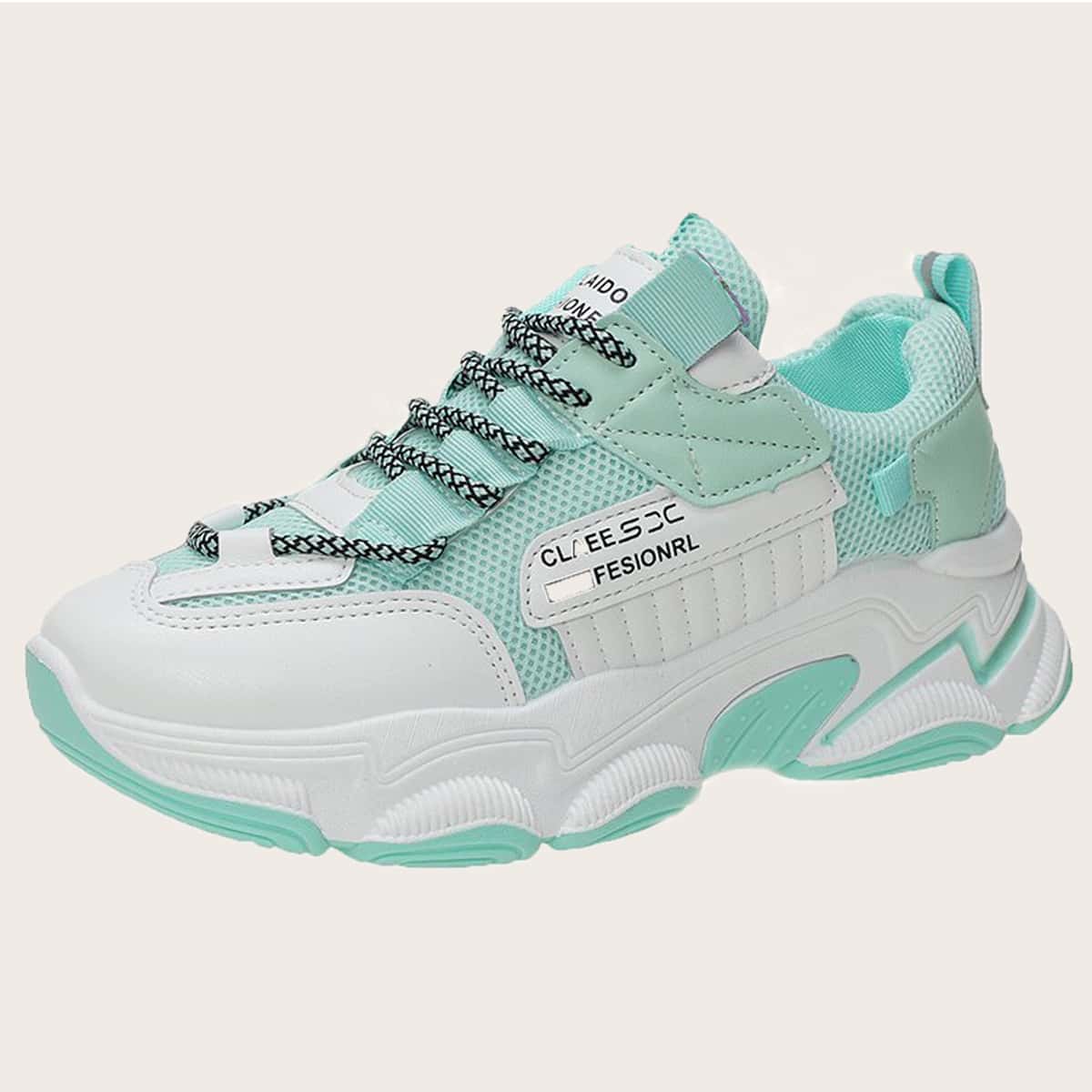 

Lace Up Chunky Trainers, Mint blue