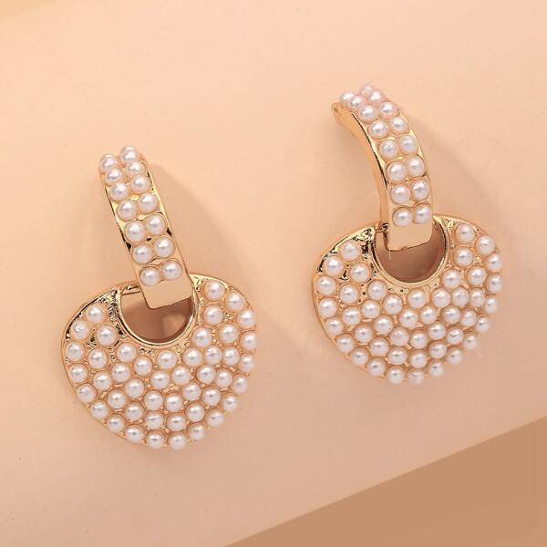 

Faux Pearl Decor Heart Earrings, White
