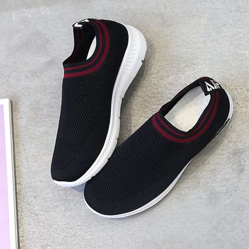 

Striped Trim Knit Sneakers, Black