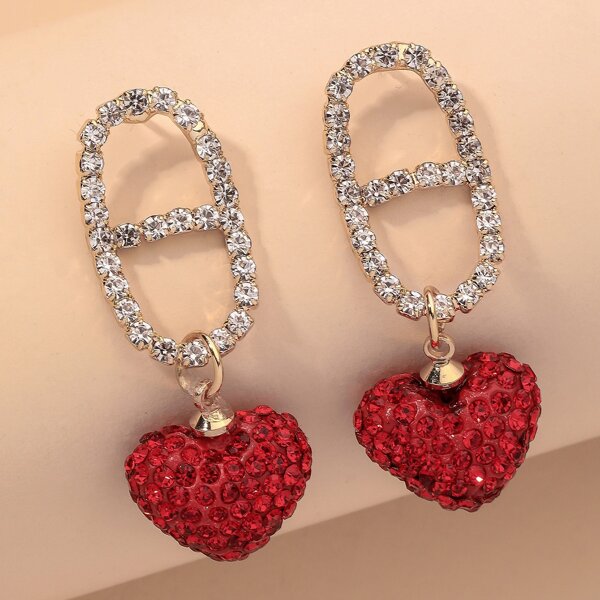 

Rhinestone Heart Drop Earrings, Red