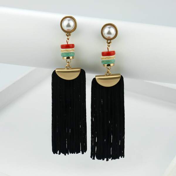 

Tassel Charm Drop Earrings, Black