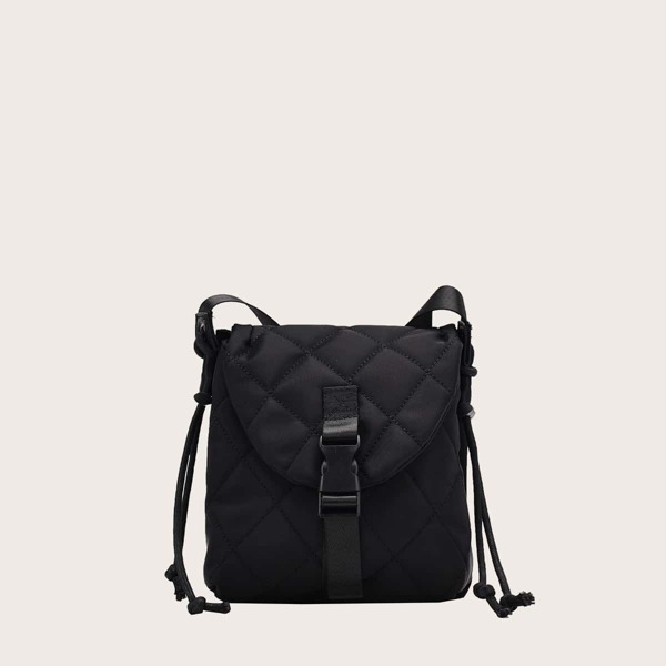 

Release Buckle Front Quilted Crossbody Bag, Black
