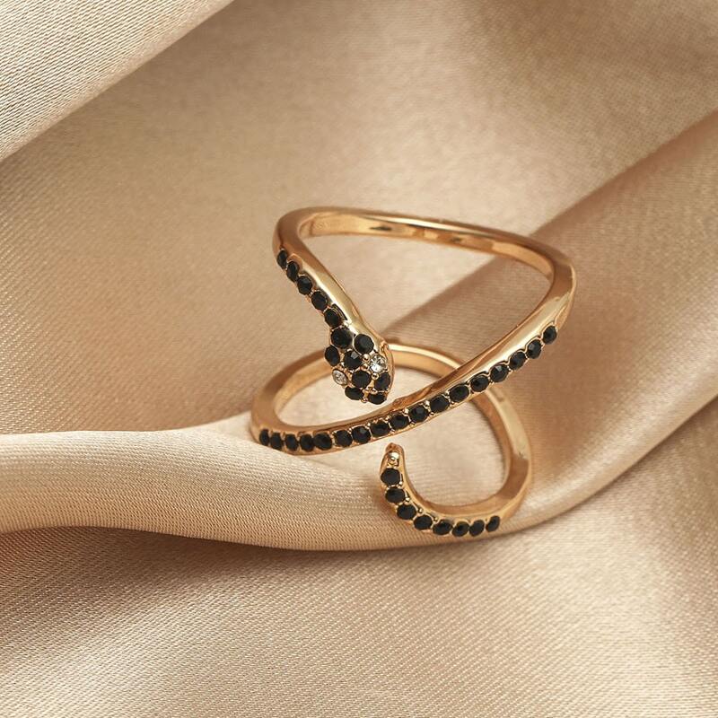 

1pc Rhinestone Snake Wrap Ring, Gold