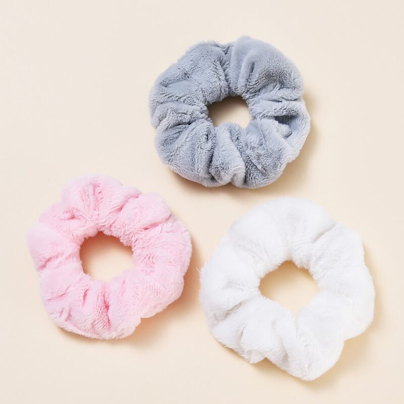 

3pcs Solid Fluffy Scrunchie, Multicolor