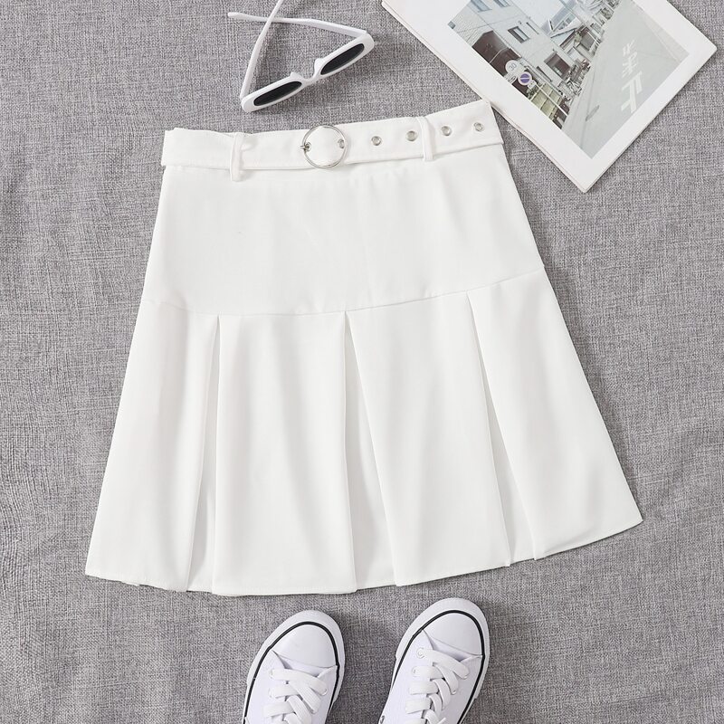 

Solid Pleated Skirt, White