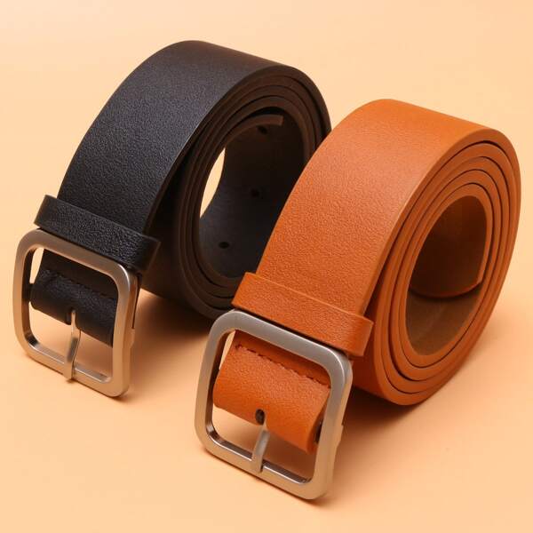 

2pcs Men Metal Buckle Belt, Multicolor