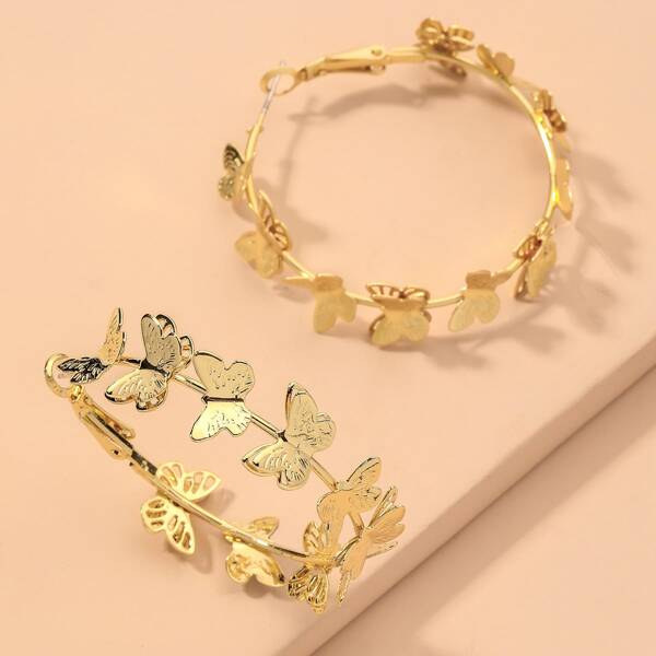 

Butterfly Decor Hoop Earrings, Gold