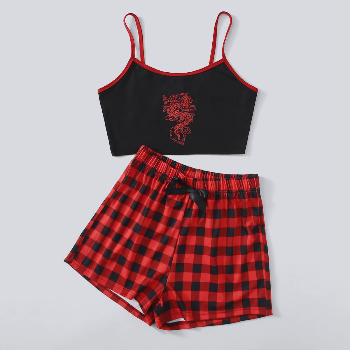

Dragon Print Cami & Gingham Shorts PJ Set, Multicolor