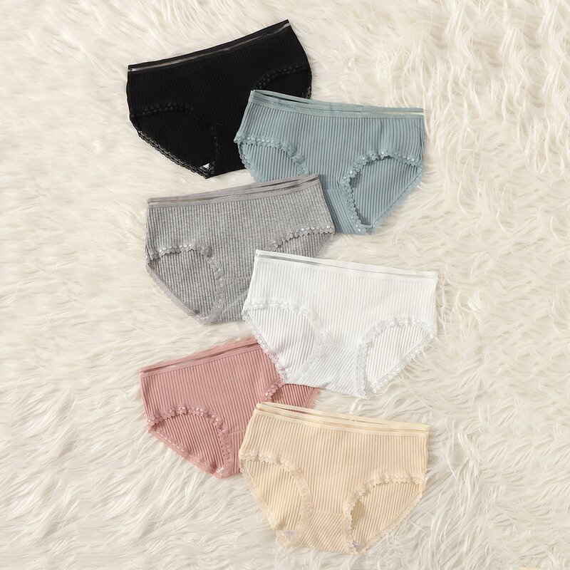 

6pack Ribbed Lace Trim Panty Set, Multicolor