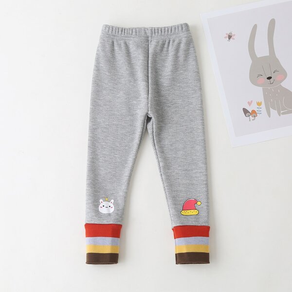

Toddler Girls Striped And Cartoon Graphic Pants, Grey