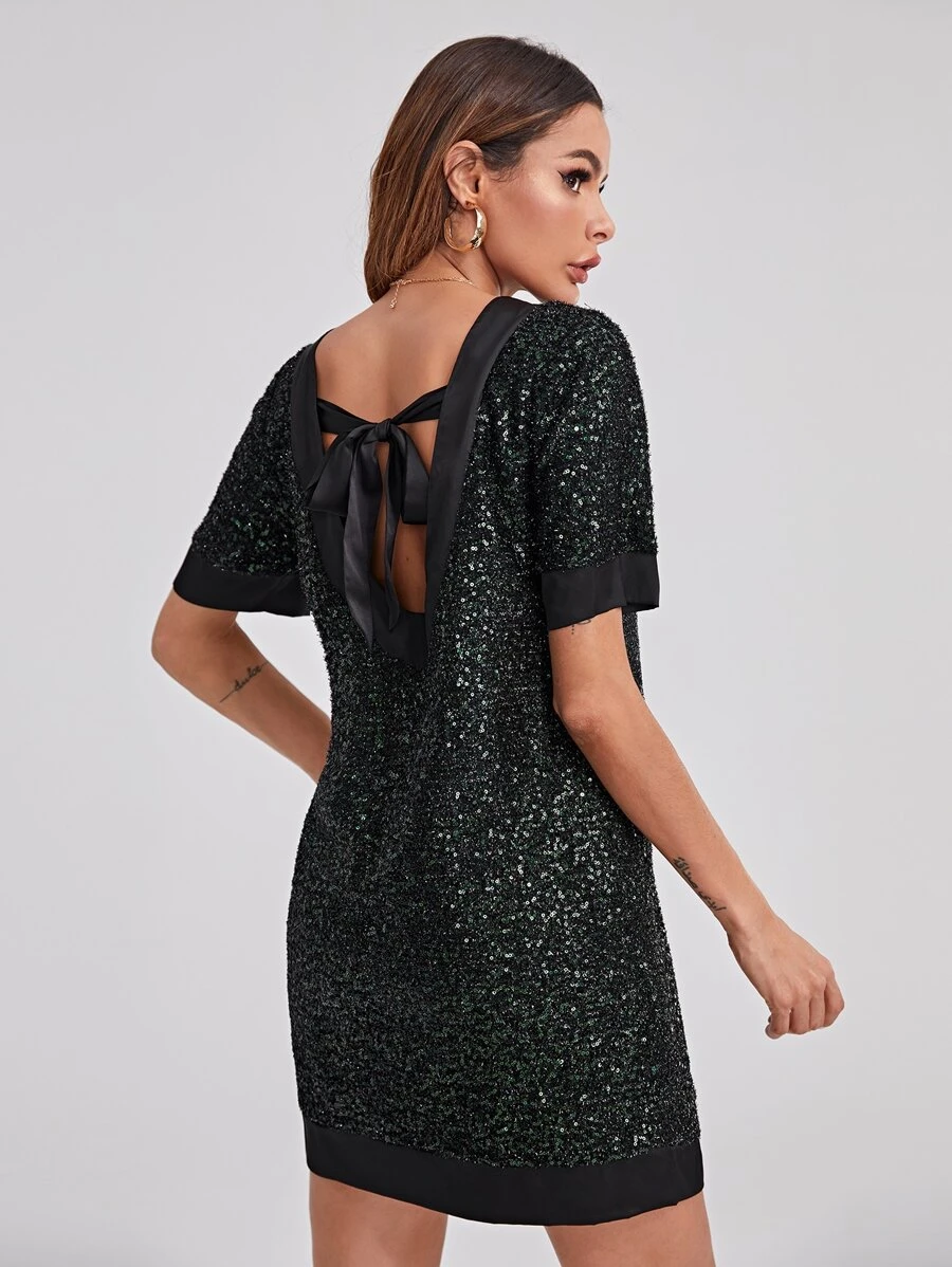SHEIN Privé Tied Backless Sequin Dress - Multicolor - View 1