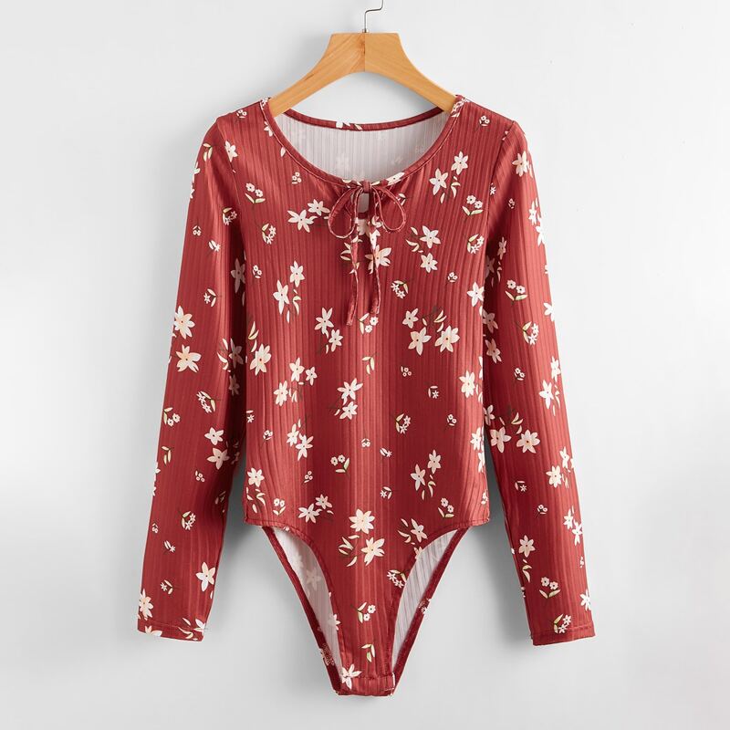 

All Over Floral Tee Bodysuit, Red