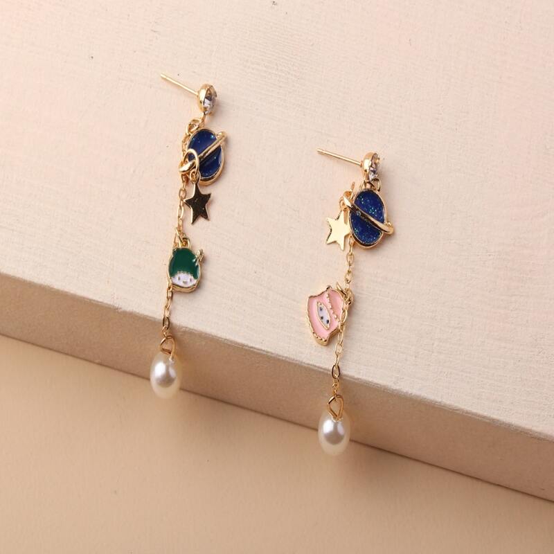 

Planet Chain Drop Earrings, Multicolor