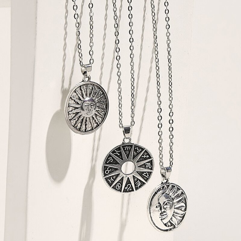 

3pcs Sun & Constellation Design Necklace, Bronze