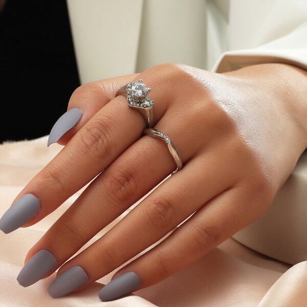 

2pcs Rhinestone Decor Ring, Silver