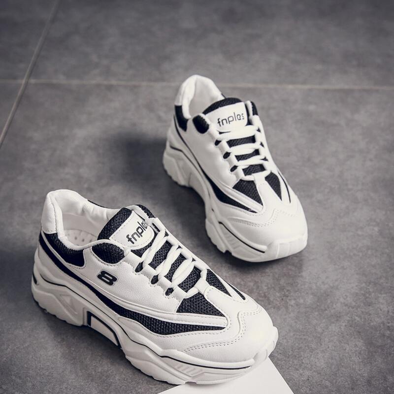 

Lace Up Chunky Trainers, Black and white