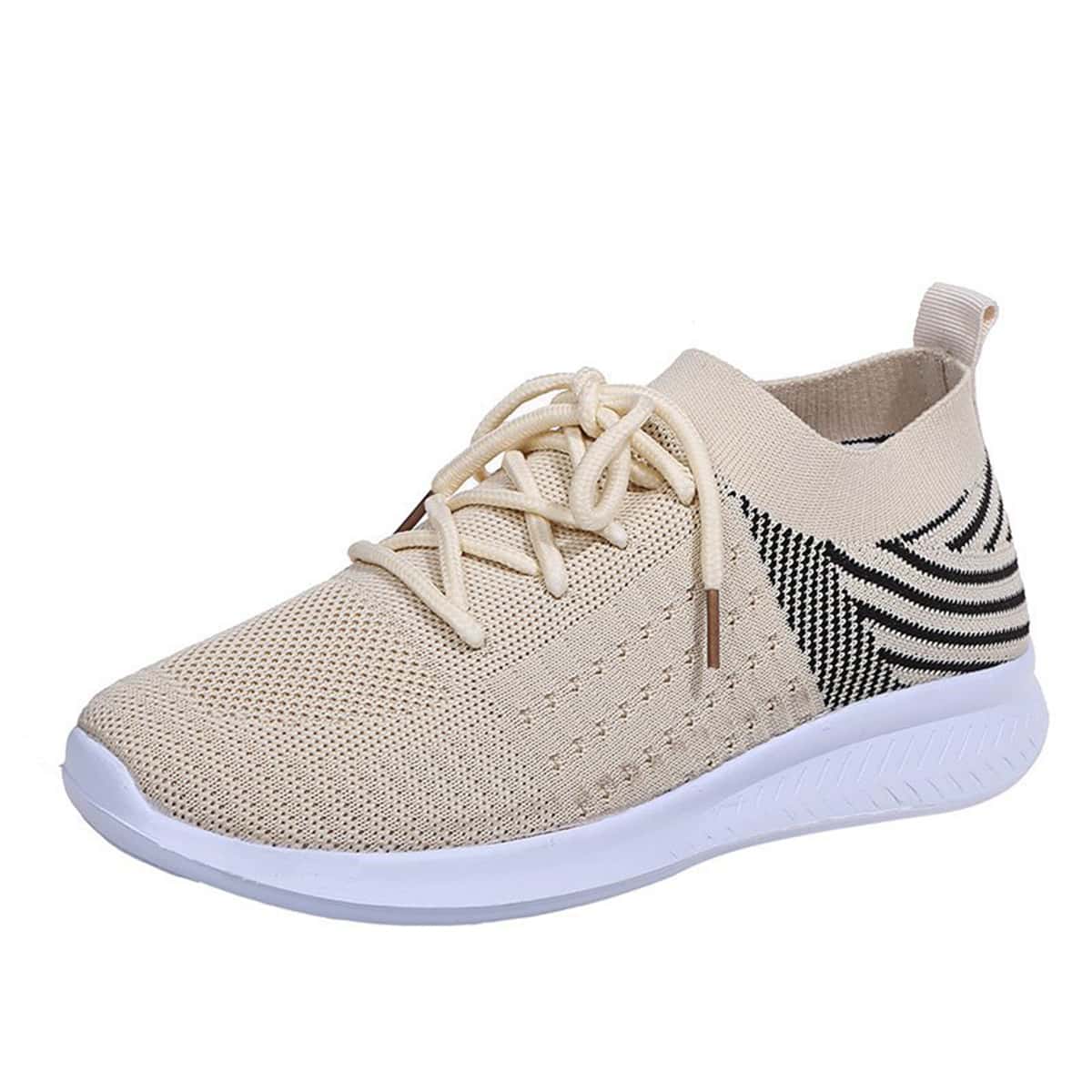 

Striped Detail Knit Sneakers, Beige