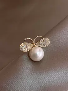 Faux Pearl & Rhinestone Decor Brooch