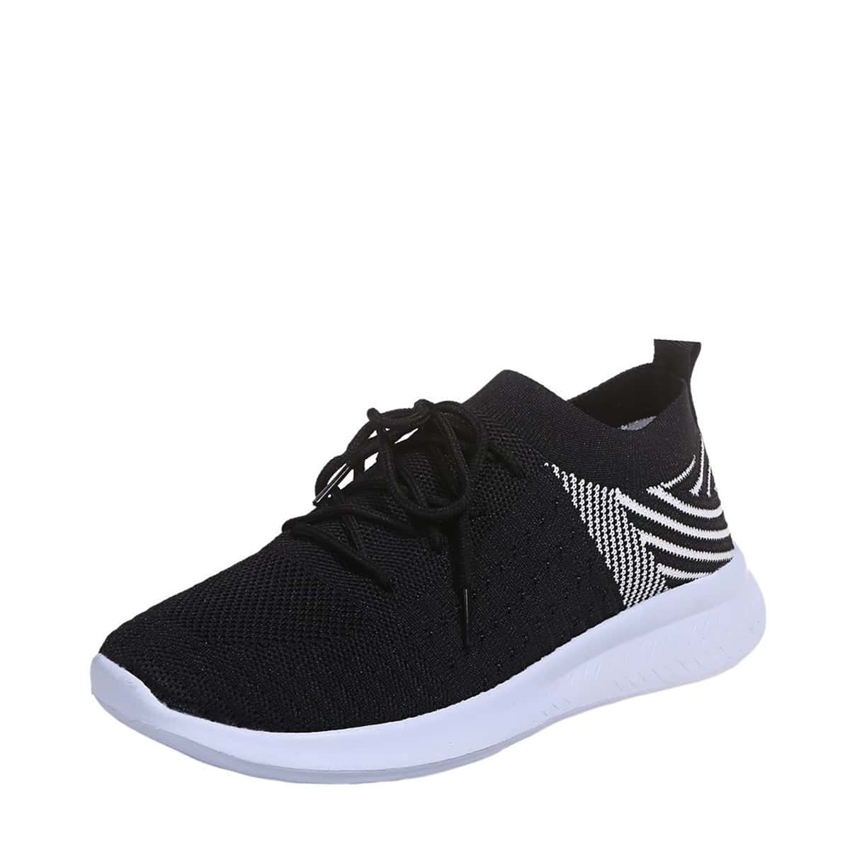 

Striped Detail Knit Sneakers, Black
