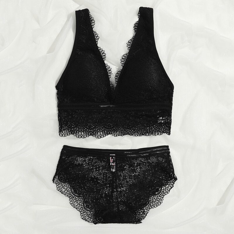 

Floral Lace Lingerie Set, Black