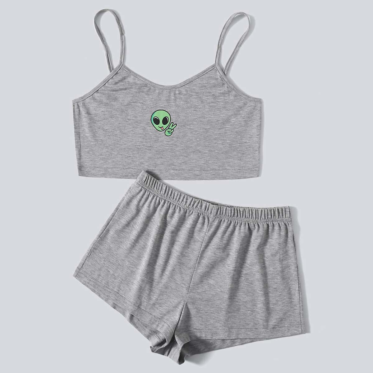 

Alien Print Crop Cami PJ Set, Grey