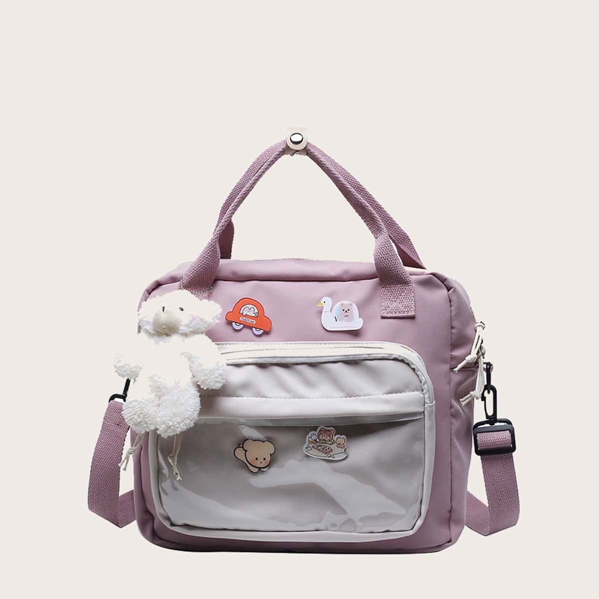 

Colorblock Cartoon Satchel Bag, Pink
