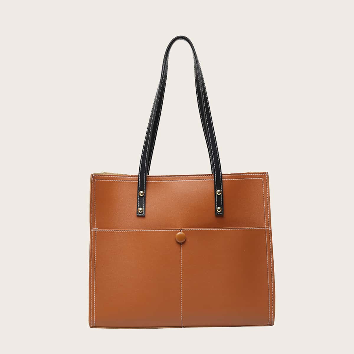 

Simple Colorblock Handle Tote Bag, Brown