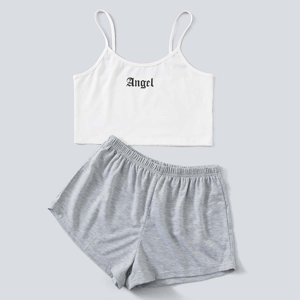 

Letter Graphic Cami PJ Set, White
