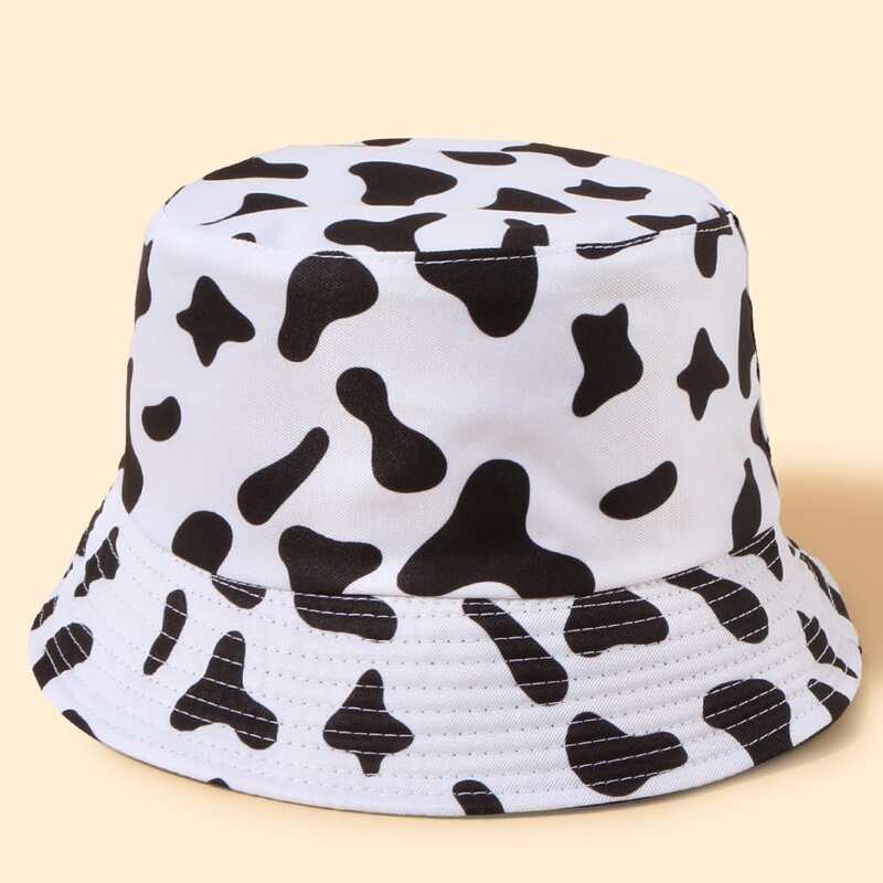 

Cow Print Reversible Bucket Hat, Black and white