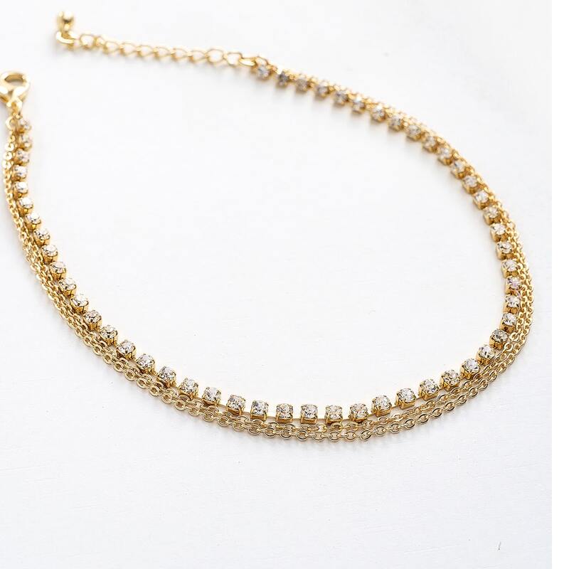

Rhinestone Chain Layered Necklace, Gold