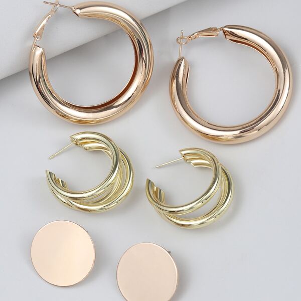 

3pairs Minimalist Earrings, Gold