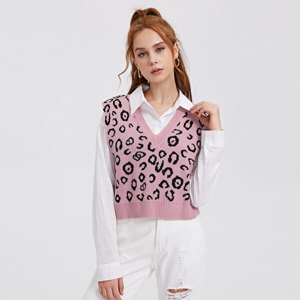 

Leopard Sweater Vest Without Blouse, Dusty pink