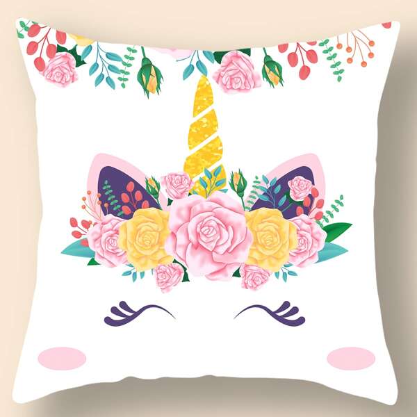 

Unicorn Print Cushion Cover Without Filler, Multicolor